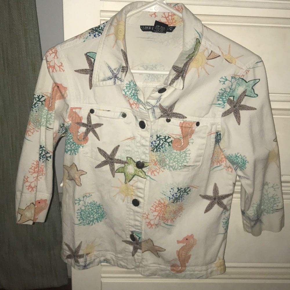 White nautical 1/4 sleeve denim jacket